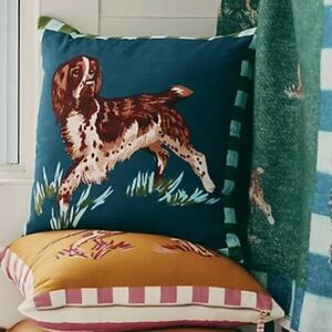 NEW Anthropologie Portobello Printed Icon Dog Pillow Spaniel Home Accent Throw
